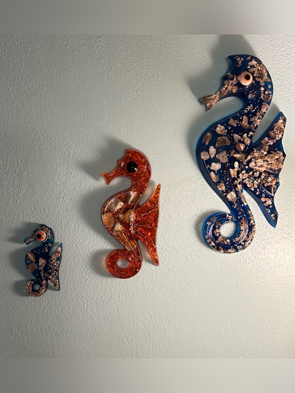 Vintage Lucite Seahorses With Abalone Shells Wall Decor Set of 3